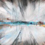 A dreamy, abstract landscape with blurred lines and soft shades of blue and orange, evoking the elusive and illusory nature of life and perceptions.